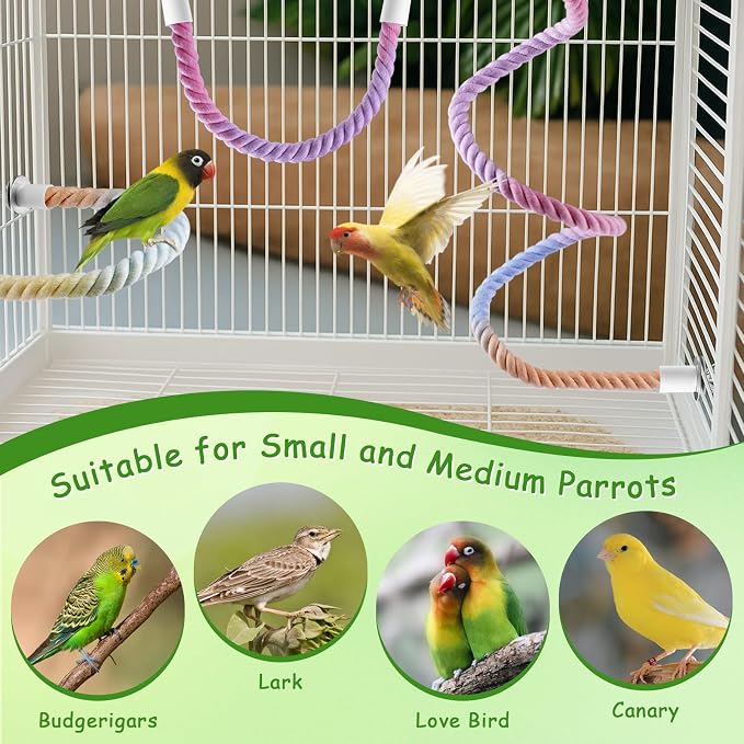 3 Pcs Bird Rope Perches Gradient Color, Bendable Parrot Bird Perch Rope Stand - Image 7