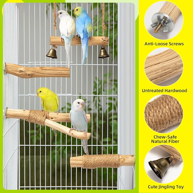 Natural Solid Wood Bird Perch and Swing - Image 4