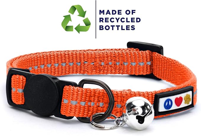 Pawtitas Recycled Orange Reflective Cat Collar – Eco-Friendly Breakaway Safety - Image 2