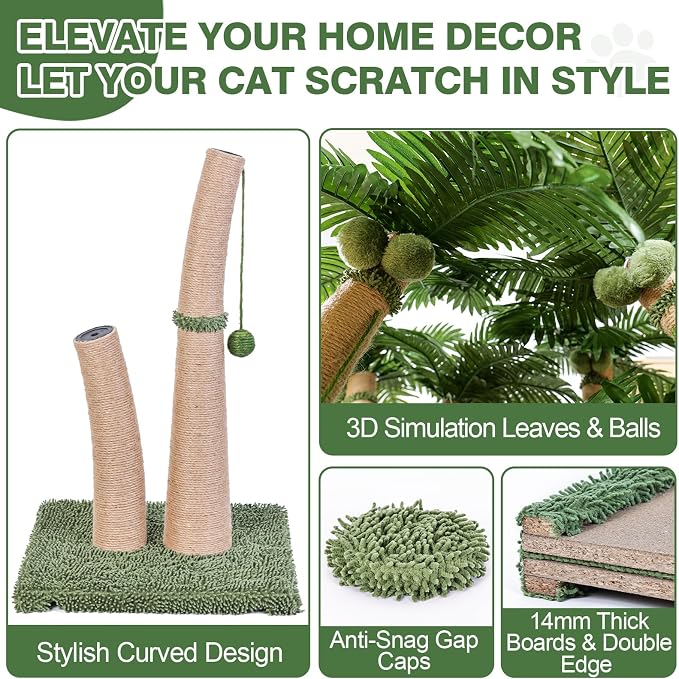 Palm Tree Cat Scratching Post, 5 Interactive Balls and 2 Curved Design - Image 4