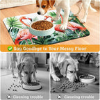 Pink Flamingo Dog Food Mat, Plam Leaves Absorbent Pet Feeding Mat - Image 4