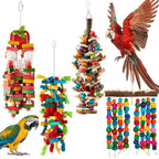 4 Pcs Extra Large Bird Parrot Toy Multicolored Natural Wooden Parrot Cage by Seenelling