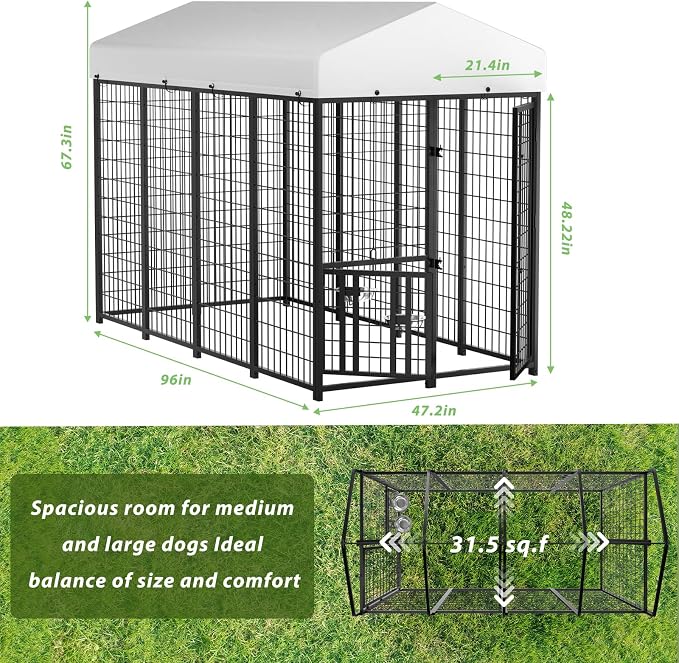 LOVMOR Outdoor Dog Kennel with Roof, Heavy Duty Steel Dog Run Enclosure - Image 2