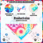 Aliceset 180 Pcs Tie Dye Dog Bandana Bulk Rainbow Bandanas - Image 2
