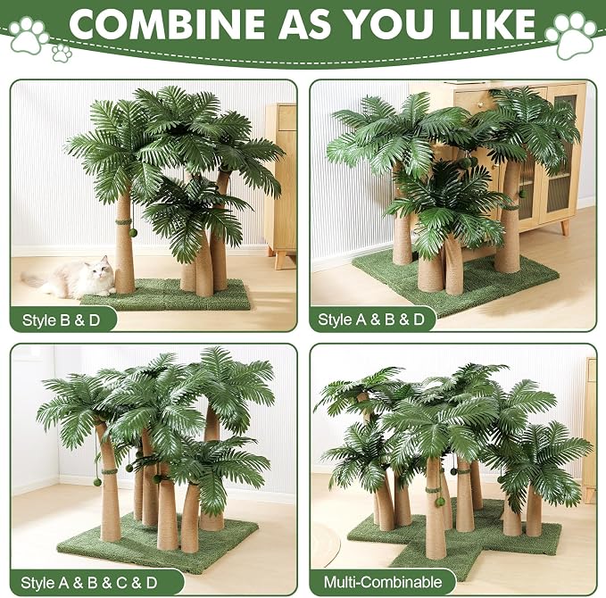 Palm Tree Cat Scratching Post, 3 Interactive Balls and Curved Design Scratching - Image 6