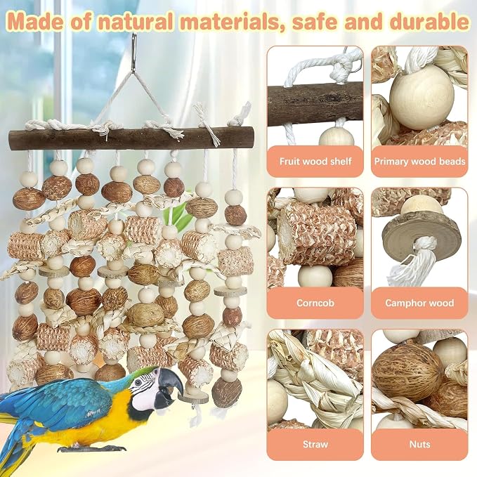 PINVNBY Large Parrot Toys Natural Nuts Corn Cob Wooden Chewing Tearing Toy - Image 2