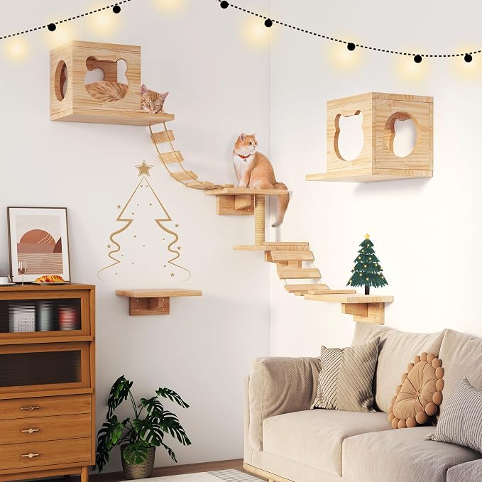 PETKABOO Cat Wall Shleves and Perches, Pine Wooden Cat Wall Furniture Climbing - Image 5