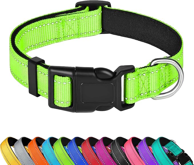 Reflective Dog Collar, Adjustable Soft Neoprene Padded Nylon Pet Collars by PWOD