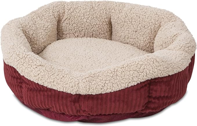 Petmate Aspen Pet Self Warming Round Bed, 19.5 Inches, Barn Red and Cream by Petmate