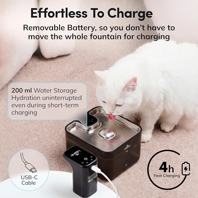 Cat Water Fountain Cordless, 88oz/2.6L Wireless Pet Water Fountains - Image 6