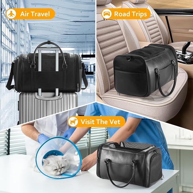 Stylish Leather Pet Carrier for Small Dogs and Cats Up to 15 lbs, Airline - Image 6
