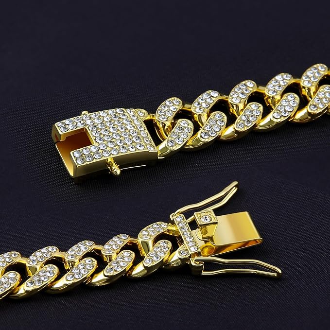 Luxury Cuban Link Dog Collar Gold Crystal Secure Buckle Metal Chain Necklace - Image 4