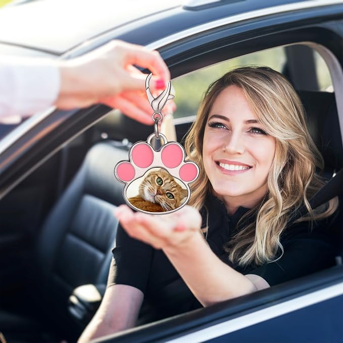 Custom Pet Photo Keychain Personalized Photo Pawprint Dog Tag Keychain Engraved - Image 4