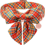 Autumn Plaid Dog Collar and Bow Tie Set – Orange Yellow Checkered Adjustable by UPURARAPUP