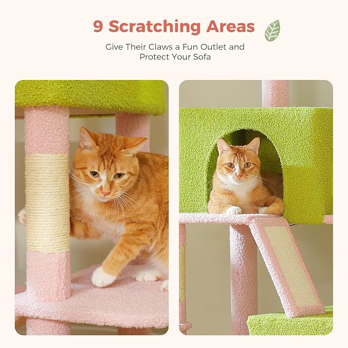 Flower Cat Tree Tall 70.8" for Adult Indoor Cats, 8-Levels Large Cat Tower - Image 5