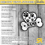 Custom Dog Paw Bone Sticker Personalized Pet Name Decal Cute Heart and Pawprint - Image 4