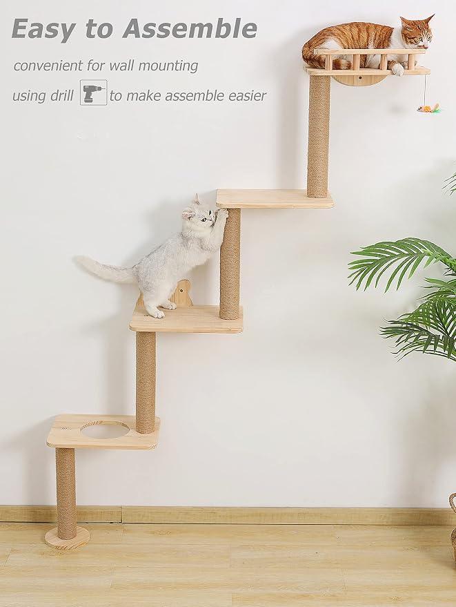 Cat Tree Wall Mounted with 4 Levels Shelves, Perching and Lounging - Image 4