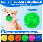 6 Pack 2.5" Light Up Squeaky Dog Balls, Spiky Dog Toy Balls - Image 2