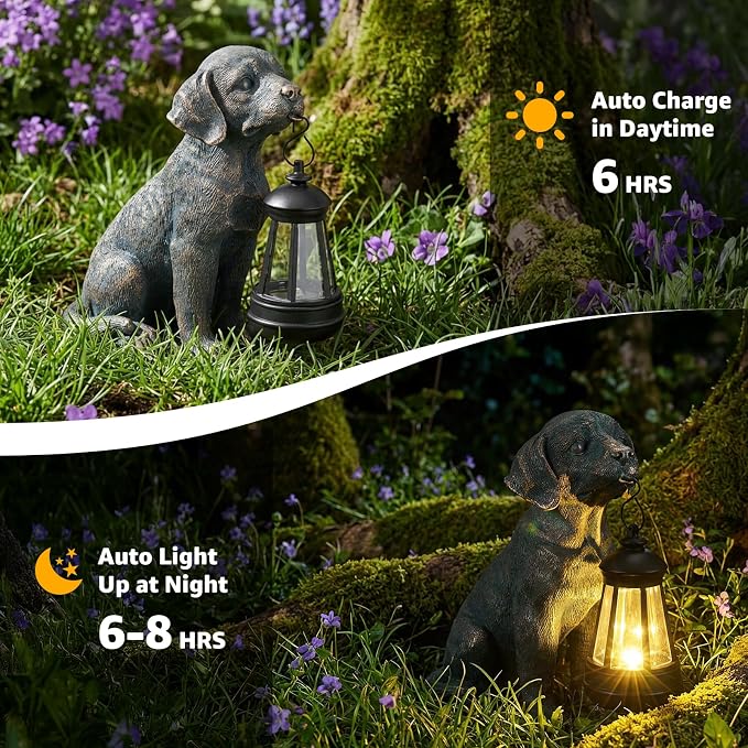 Lyeasw Solar Dog Statues with Lantern – Waterproof Outdoor Dog Figurines - Image 7