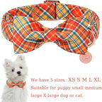 Autumn Plaid Dog Collar and Bow Tie Set – Orange Yellow Checkered Adjustable - Image 2
