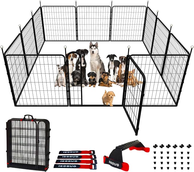 Dog Play Pen Indoors/Outdoor, 12 Panels Dogs Pen Play Pen by IGOOUO