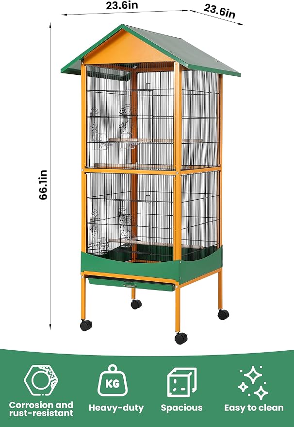 Garvee Bird Cage, w/Removeble Tray, Waterproof Roof, Lockable Caster, Indoor& - Image 8