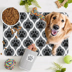 Gray Paw Print Geometric Dog Cat Food Mat, Absorbent Pet Feeding Mat - Image 7