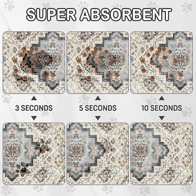 Dog Food Mat for Pet Cat Food Mat, Boho Absorbent Quick Dry Dog Bowl Mats for - Image 2