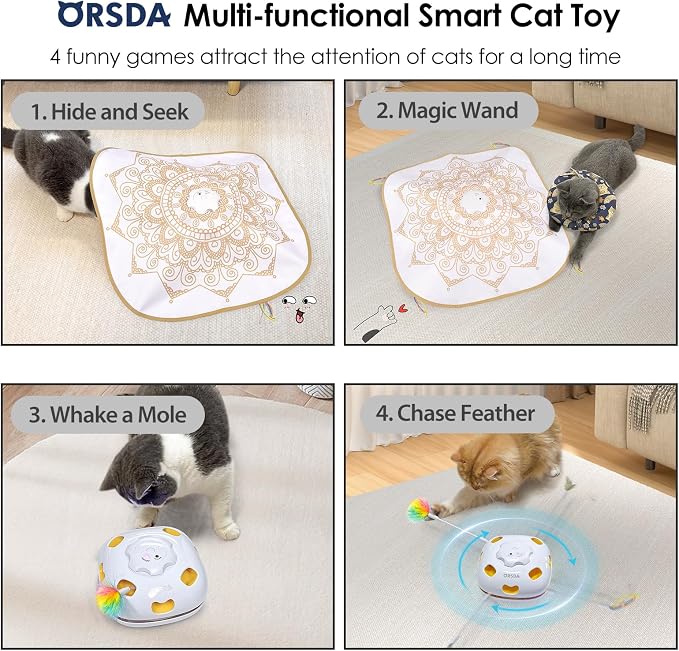 ORSDA Cat Toys for Indoor Cats, 4 in 1 Interactive Automatic Kitten Toys Hide - Image 2