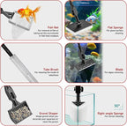6 in 1 Aquarium Cleaning Tool Kit Fish Tank Algae Scraper, Sponge Pad, Fish Net - Image 5