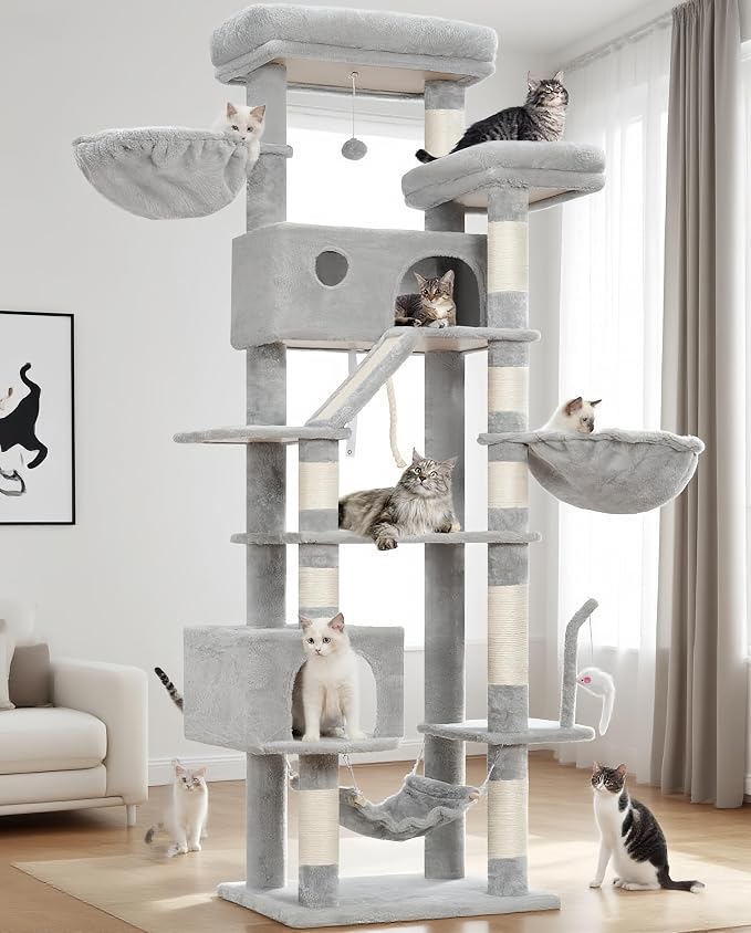 Cat Tree for Large Cats, 78.7" Tall Cat Tower for Indoor Cats Multiple Cats by Gitelnour