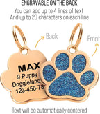 Paw Shape Dog ID Tag Stainless Steel Custom Laser Engraved, Cute Bling Glitter - Image 2