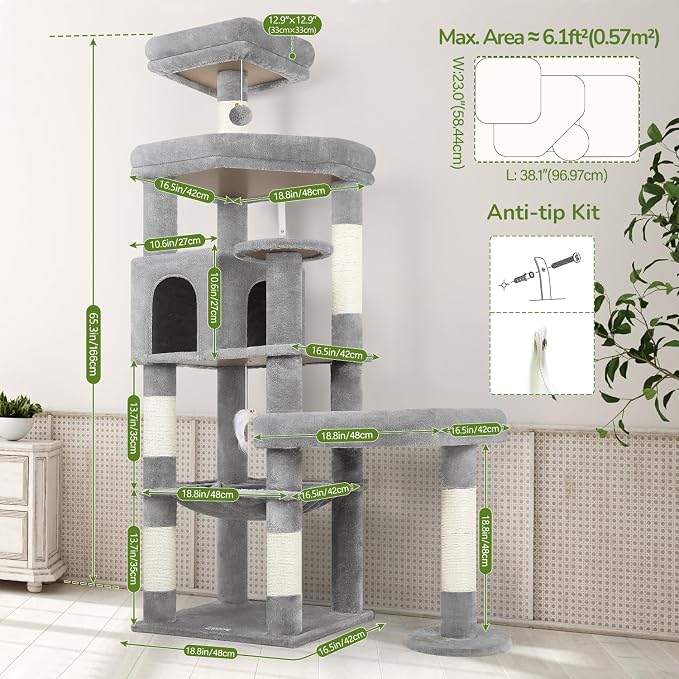 Globlazer Extra Large Platform Cat Tree, 65in Sturdy Cat Tree - Image 7