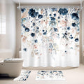 4 PCS Navy Blue Floral Flower Shower Curtain Set 72Wx72H Inch Watercolor Pastel by Ufeela