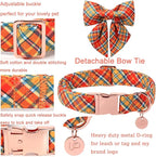 Autumn Plaid Dog Collar and Bow Tie Set – Orange Yellow Checkered Adjustable - Image 2