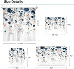 4 PCS Navy Blue Floral Flower Shower Curtain Set 72Wx72H Inch Watercolor Pastel - Image 4