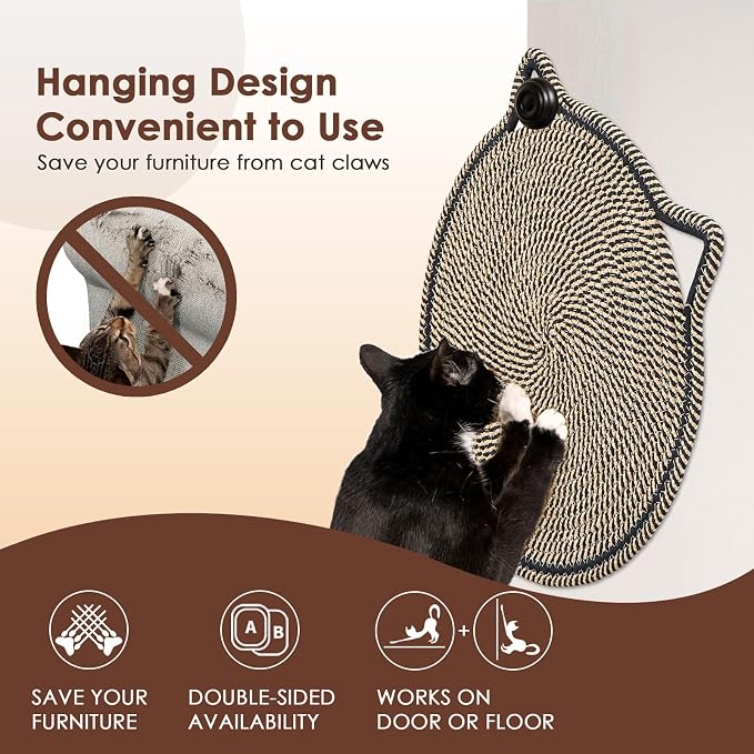 Cat Scratcher Mat, Natural Cotton Rope Cat Scratch Pad, 15.7'' Round Horizontal - Image 4