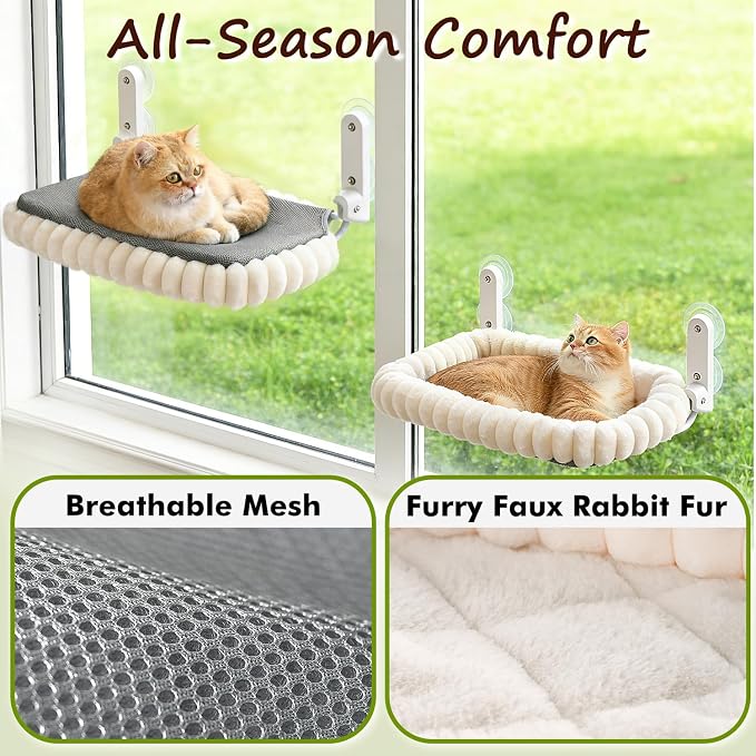 2PC Cat Window Perch with Bolster Foldable Cat Hammock Cushion Bed - Image 7