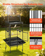 VEVOR Bird Cage, 32.7 x 31.1 x 82.7 inch, Open Flat Top, Wrought Iron Bird - Image 3