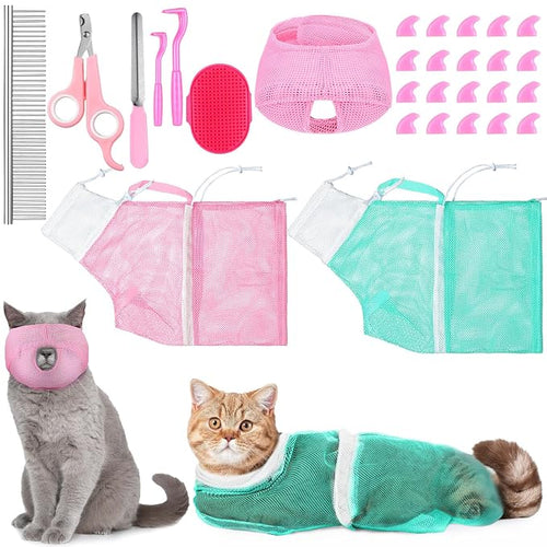 10 Pcs Cat Bathing Bag Set Pet Mesh Shower Bag Anti Bite and Scratch Pet by Kritkin