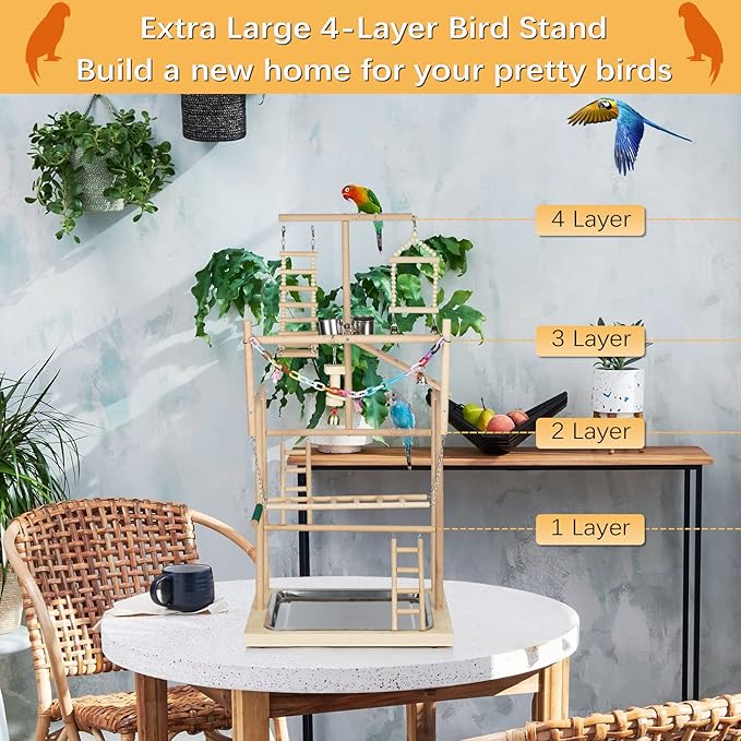 Pet Parrot Playstand Parrots Bird Playground Bird Play Stand Wood Perch Gym - Image 5