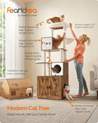 Feandrea Cat Tree with Litter Box Enclosure, 70.1-Inch Tall Cat Tower, 2-in-1 - Image 2