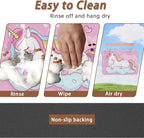 Cute Unicorn Dog Food Mat for Floors, Cloudy Pink Stars Absorbent Pet Food and - Image 4