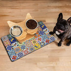 Moroccan Trellis Dog Food & Water Mat, Mexican Talavera Boho Colorful Pet - Image 3