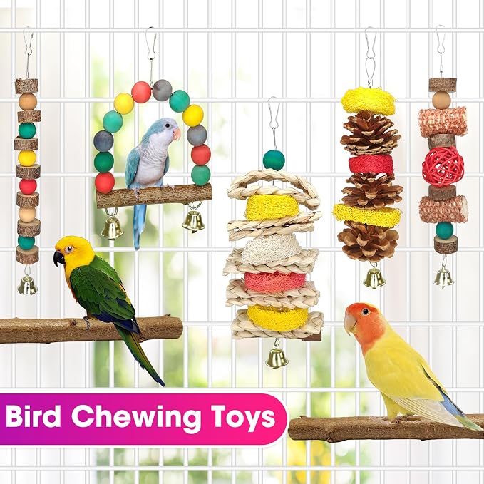 JOREWOOD 7 Pcs Natural Wood Bird Toy & Perch - Image 3