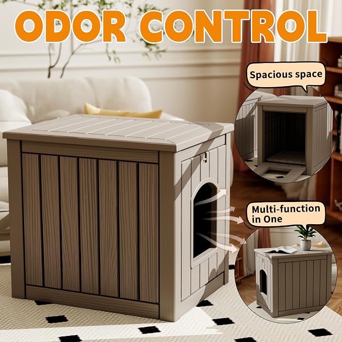 Cat Litter Box Enclosure, Openable Front Door & Raised Floor - Image 5