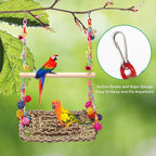 Bird Swing Mat with Wood Perch, AHIER Seagrass Bird Hammock - Image 7