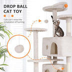 BestPet | 70" Cat Tree Tower | Beige | Sturdy, Hanging Cat Toys, Observation - Image 3