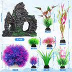 10pcs Aquarium Artificial Plastic Plants Decorations and Rock Cave Decor Set - Image 2