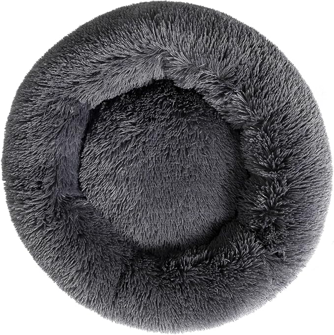 Calming Donut Cat Bed Dog Bed Round Plush Pet Cushion Fluffy Rabbit Cave Warm by Fhodigogo